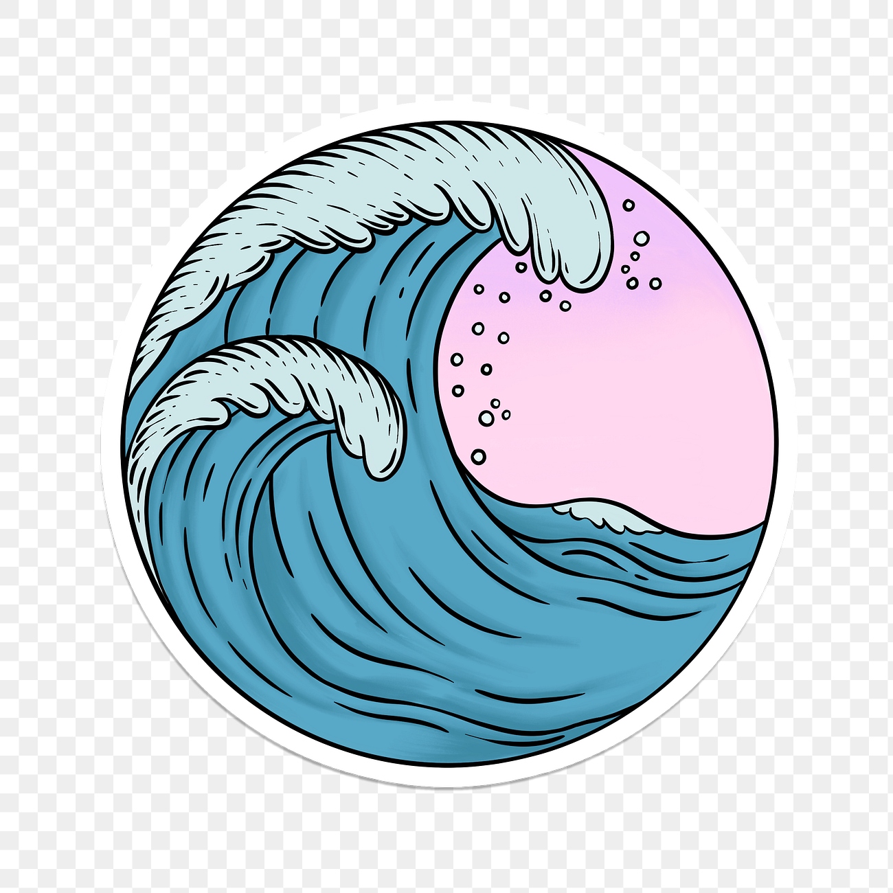 Blue ocean waves sticker overlay with a white… | Free stock