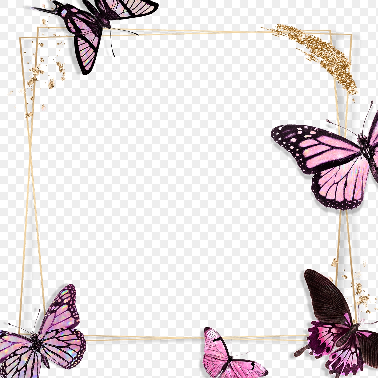 Square pink butterfly frame design element | Royalty free stock ...