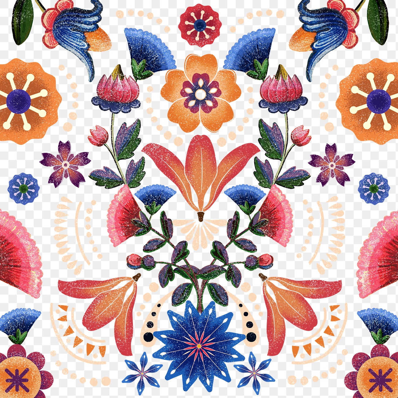 Mexican ethnic flower pattern png in colorful… Free stock