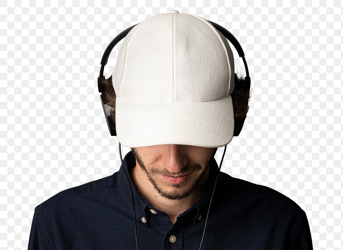 Man wearing a white cap and headphones png