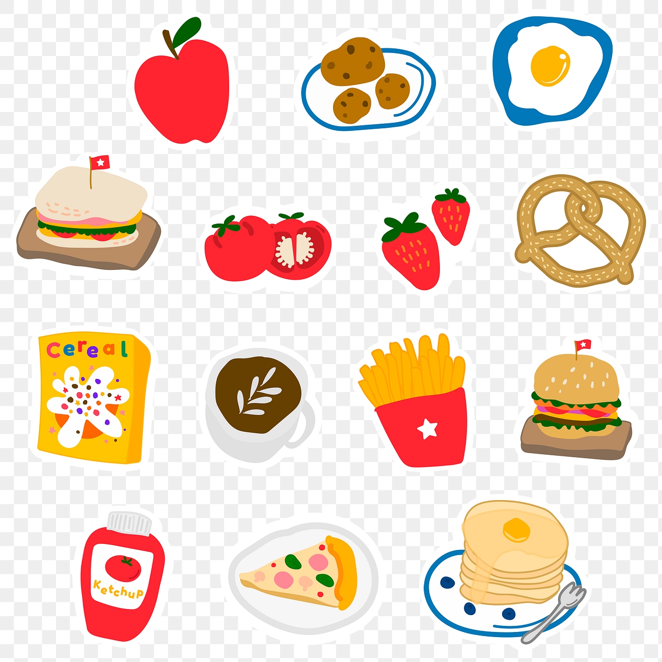 Cute food  doodle sticker  with a white border design 