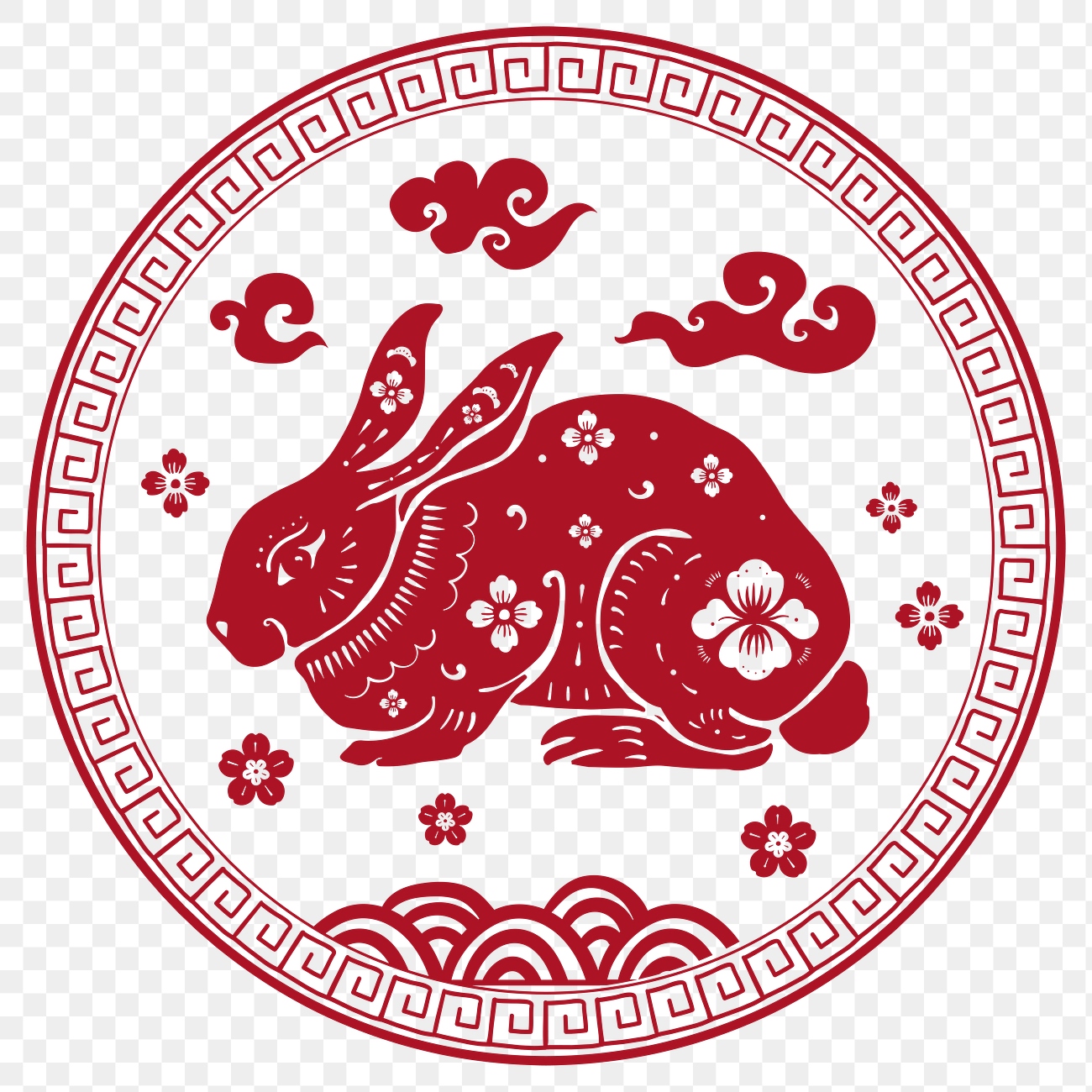 Chinese rabbit animal badge png red new year design element
