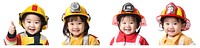 Fireman asian kids png cut out element set, transparent background