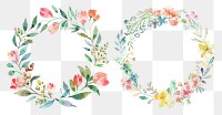 PNG Watercolor flower round wreath set, transparent background