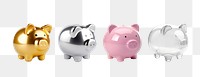 PNG 3d piggy banks set, transparent background