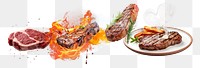 Grilled beef steak png element set on transparent background