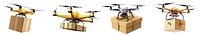 Drone logistics technology png cut out element set, transparent background