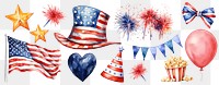 PNG 4th of july watercolor set, transparent background