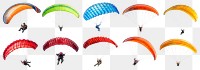 Parachuting skydiver png cut out element set, transparent background