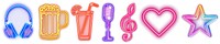 Neon icon png cut out element set, transparent background