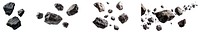 Asteroid floating rocks png cut out element set, transparent background