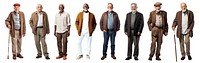 PNG Diverse elderly men standing together, isolated element set, transparent background