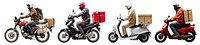 PNG Motorcycle delivery service riders, element set on transparent background