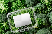 PNG vegetable plastic box label mockup, transparent design