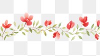 PNG Red flowers as divider line watercolour illustration embroidery graphics pattern.