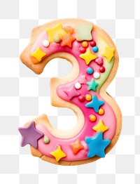 Number 3 png cookie art font, transparent background