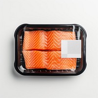 PNG salmon tray pack label mockup, transparent design