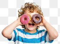 PNG Child holds donuts as two eyes food person human.