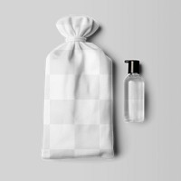 PNG drawstring pouch & bottle mockup, transparent design
