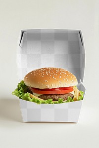 PNG burger box mockup, transparent design