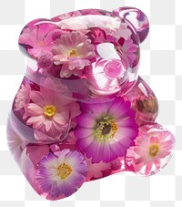 PNG Real photo element of *flower resin bear shaped*, made with flower resin style, flower inside resin element, no object around element, isolated on white clear background --ar 3:2 --v 6.0