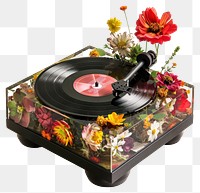 PNG Flower resin record player shaped art electronics graphics.