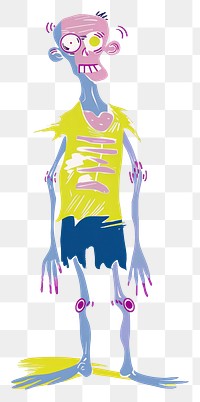 PNG  Zombie cartoon illustrated drawing.