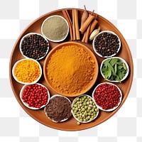 PNG Colorful mix of spices food plate.