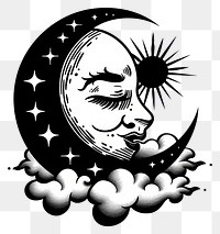 PNG Sun moon and clouds tattoo flat illustration logo stencil symbol.