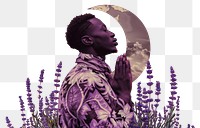 PNG A Muslim black man lavender photography portrait.