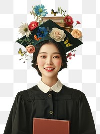 PNG Asian Korean girl graduation flower face