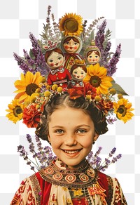 PNG Russian cute girl sunflower face head.