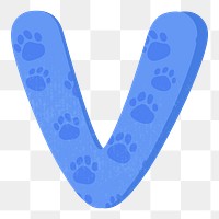 PNG Letter V cute paw print font, transparent background