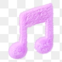 Purple music note png fluffy 3D shape, transparent background
