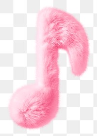 Pink music note png fluffy 3D shape, transparent background