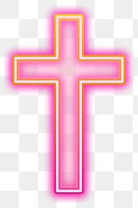 Pink cross png neon gradient icon, transparent background