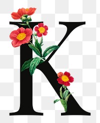 PNG Letter K floral font, transparent background