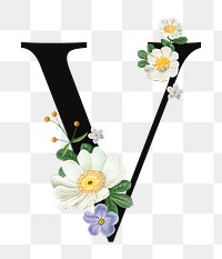 PNG Letter V floral font, transparent background