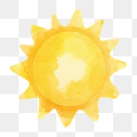 Yellow sun png watercolor illustration, transparent background