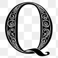 Letter Q PNG in classic medieval art alphabet, transparent background