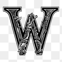 Letter W PNG in classic medieval art alphabet, transparent background