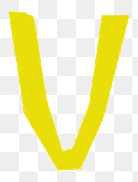 Letter V png in yellow paper cut shape font, transparent background