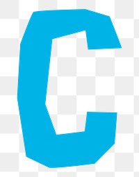 Letter C png in blue paper cut shape font, transparent background