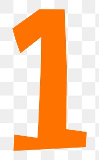 Number 1 png in orange paper cut shape font, transparent background