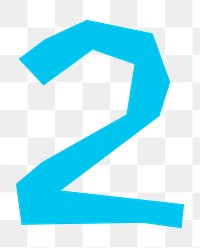 Number 2 png in blue paper cut shape font, transparent background