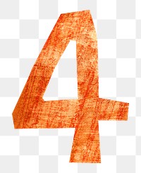 Number 4 png paper craft font, transparent background