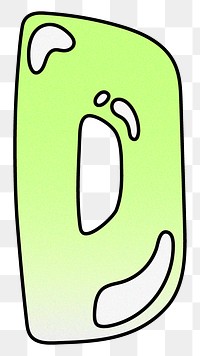 Letter D png cute funky lime green font, transparent background