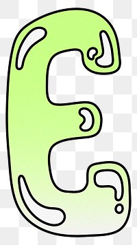 Letter E png cute funky lime green font, transparent background