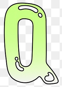 Letter Q png cute funky lime green font, transparent background