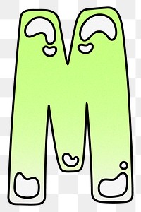 Letter M png cute funky lime green font, transparent background